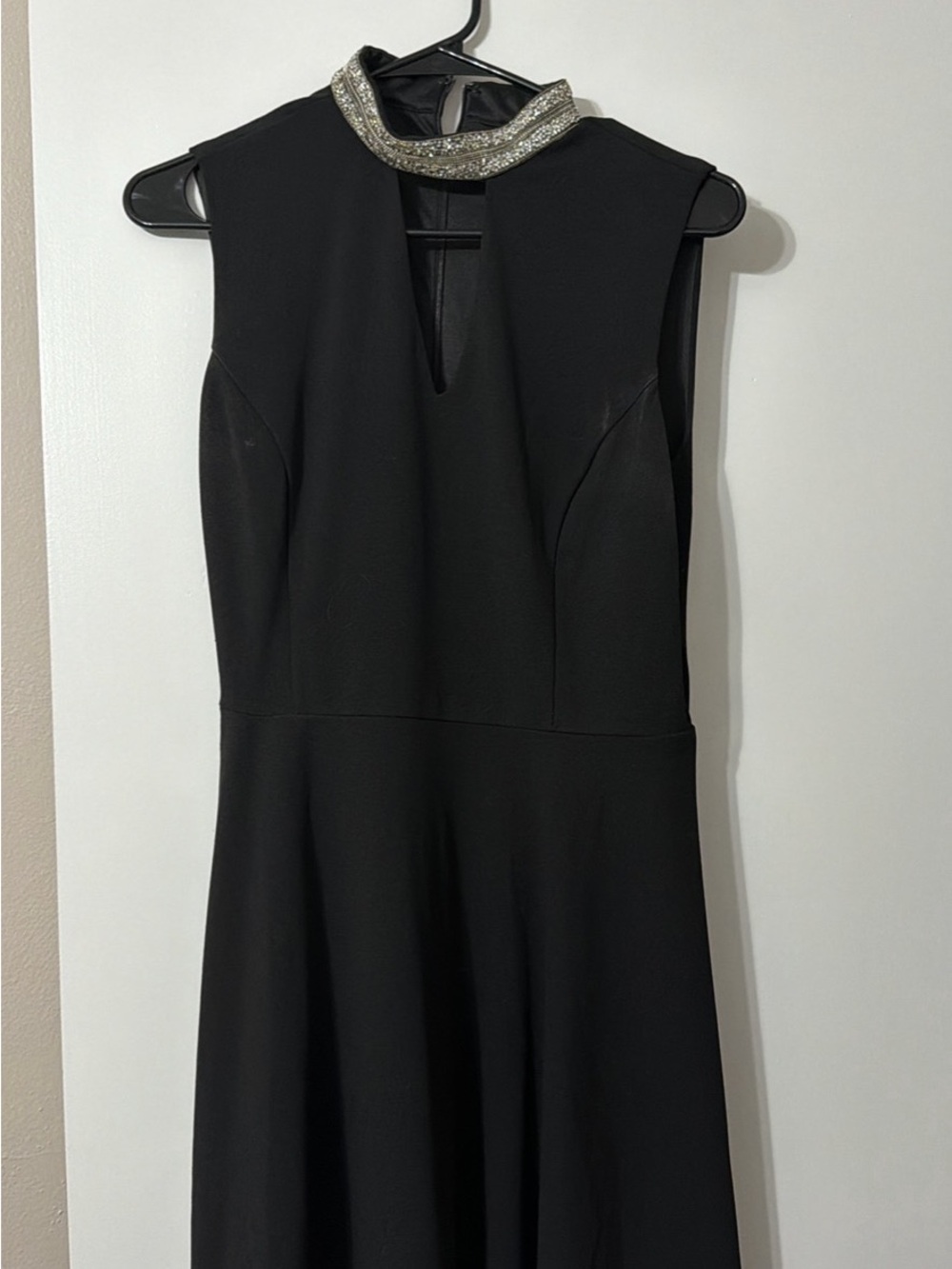 Lulu's Black Sleeveless Dress with Beaded Silver Collar
